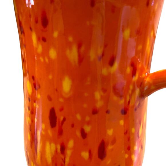 Vintage 70s Handmade Ceramic Psychedelic Orange Green Flecked Irish Coffee Mug - Picture 11 of 16